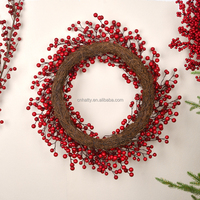 HATTY Karangan Bunga Natal Klasik Modern Buatan Tangan dari Rotan Tahan Api dengan Buah Merah Ramah Lingkungan Grosir Dekorasi Rumah Depan