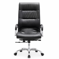 Chaise de bureau à dossier haut en cuir PU avec dossier et accoudoirs rembourrés, réglage de la hauteur, base chromée et roulettes pour salle de conférence