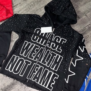 Sudadera con Capucha de Alta Calidad con Estampado Puff Personalizado, 500 g/m², con Pedrería, Desgastada, Decolorada al Sol, Lavada al Ácido, con Cremallera, Corte Recto y Holgado para Hombre - Product Image 1