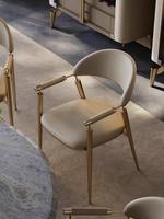Chaise de salle à manger en cuir pleine fleur, luxe léger, avec accoudoirs et dossier, structure en acier inoxydable, portable, garantie dix ans