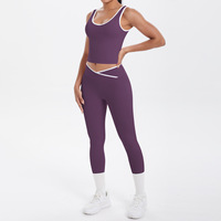 Ensemble de vêtements de sport pour femmes, 2 pièces, couleur contrastée, débardeur rembourré antichoc et pantalon à taille en V, tenue de sport, yoga, survêtement