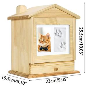 Wooden Pet <b>Urn</b> Small House With Photo Frame And Inkpad For <b>Cats</b> Dogs Memorial Item - Product Image 4