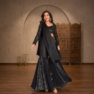 Choli Premium Roman Foux Gorgette con Bordado Intrincado y Lentejuelas, Elástico, Protección Solar, Secado Rápido, Reversible, Largo hasta el Tobillo - Product Image 1