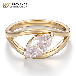 แหวนเพชรทรงมาร์คีส์แบบสั่งทำพิเศษจาก PROVENCE แหวนทองคำแท้ 14k สีเหลือง ดีไซน์ทันสมัย เหมาะสำหรับงานปาร์ตี้ งานหมั้น งานแต่งงาน หรือเป็นของขวัญ - Product Image 1