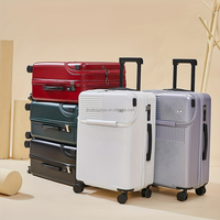 Valise de voyage rigide en ABS/PC la moins chère avec port USB, ouverture frontale intelligente 20 pouces et porte-gobelet – Ensemble de bagages