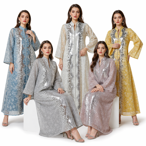 Robe longue élégante de luxe en polyester à col en V, broderie en maille, sequins, grande taille, pour fêtes, soirées, <span class=keywords><strong>occasions</strong></span> formelles, Abaya - Product Image 1