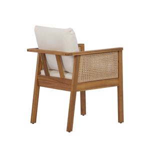 Modern Outdoor <b>Dining</b> Chairs Set of 2 Acacia Wood Patio <b>Armchair</b> with Natural Wickers Cream Washable Cushion Adjustable Height - Product Image 4