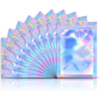 Sacs d'emballage refermables en Mylar holographique irisé arc-en-ciel, mini, transparents d'un côté, avec logo personnalisé, 8,5x13 cm