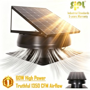 Ventilador <span class=keywords><strong>de</strong></span> Techo Solar <span class=keywords><strong>de</strong></span> 60W con Clasificación IP68, Ventilador <span class=keywords><strong>de</strong></span> Extracción <span class=keywords><strong>de</strong></span> Aire <span class=keywords><strong>de</strong></span> 14 Pulgadas para Áticos, <span class=keywords><strong>de</strong></span> Grado Industrial con Motor <span class=keywords><strong>de</strong></span> Corriente Continua sin Escobillas para Ventilación en Fábricas y Hogares - Product Image 1