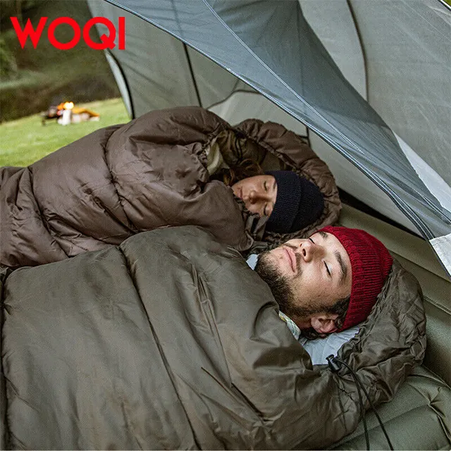 WOQI personnalisé en gros en plein air 170T sac de couchage en fibre de polyester quatre saisons survie Camping enveloppe sac de couchage