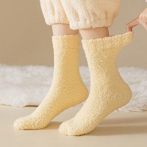 Haute élastique microfibre doux maison bas chaud moelleux équipage chaussettes de couchage classique couleur bonbon floue pantoufle chaussettes pour les femmes - Product Image 2