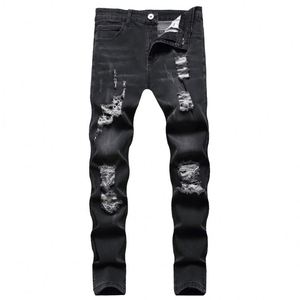 Pantalon en jean pour homme en polyester, style hip-hop streetwear, effet déchiré, vente en gros - Product Image 1