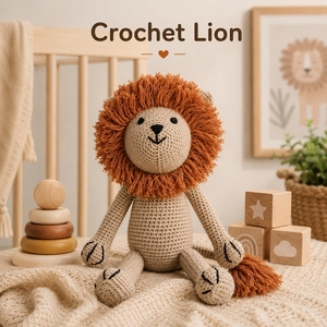 Peluche en crochet pour bébé, cadeau, poupées en coton faites à la main, amigurumi lion, animaux de la jungle et de la forêt, jouet en peluche au crochet - Product Image 1