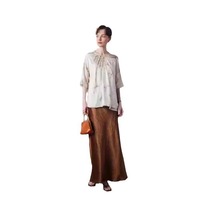 Chemisier de luxe 100 % soie de mûrier style chinois pour femme, imprimé floral, haut Cheongsam Qipao, chemise en satin à manches chauve-souris 2026