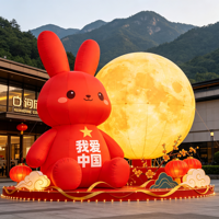Grand Lapin Gonflable Personnalisé Blanc avec Cœur Rouge, Accessoire de Dessin Animé, Décoration Extérieure Imperméable et Durable pour le Festival de la Mi-Automne
