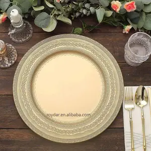 Round 13" acrylic charger plates with lace embossed rim wedding dinner plates