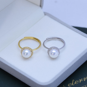 Anillo Ajustable de Plata 925 con Perla de Agua Dulce de 7-8mm, Casi Redonda, Impecable, con Fuerte Brillo, para Transmisiones en Vivo, Transfronterizo - Product Image 3