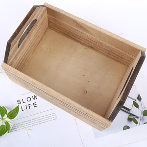 Wooden Storage Box Rectangle <b>Solid</b> <b>Wood</b> <b>Desk</b> Organizer With Handles For Office Home Use - Product Image 3