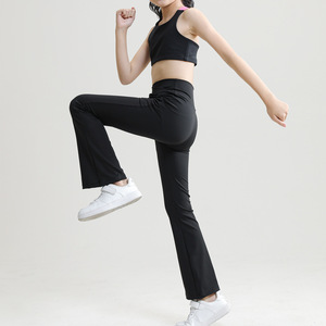 <span class=keywords><strong>Pantaloni</strong></span> sportivi da ballo <span class=keywords><strong>Yoga</strong></span> a vita alta per ragazze con motivo solido Leggings da esterno a gamba larga alla caviglia - Product Image 4