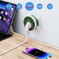 Enchufe de luz con sensor de potencia de 1 salida estándar de la UE, 1 USB, 1 tipo C, interruptor de encendido/automático/apagado, enchufe de extensión de detección corporal de 3-5m