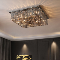 Plafonnier PM en acier inoxydable gris fumé avec cristaux, lampe de plafond circulaire de luxe pour villa, luminaire suspendu moderne pour salon et chambre