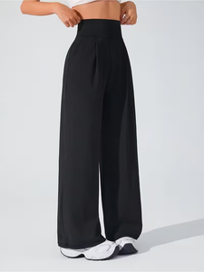 Pantaloni Sportivi Estivi da Donna a Vita Alta, Gamba Larga, con Elastico, <span class=keywords><strong>Comodi</strong></span>, Vestibilità Ampia, Tinta Unita, Traspiranti, Taglia XL - Product Image 3