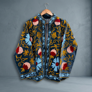 Blazer de Terciopelo con Bordado Floral, Cuello Mandarín, Manga Larga, Chaqueta para Mujer, Estilo Boho Otoñal, Abrigo Abierto por Delante, Venta al Por Mayor B2B - Product Image 1