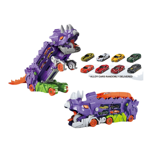 Camión de almacenamiento de dinosaurios, camión fundido a presión de Metal, Tyrannosaurus <span class=keywords><strong>Rex</strong></span> con coche deslizante, camión contenedor de pista de forma dual - Product Image 1