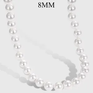 Dylam Elegance New Arrival Design S925 Sterling Silver Necklace Rhodium Plated 6mm 8mm Shell Pearl Necklaces For Women