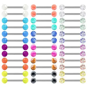 Usine Offre Spéciale 14G lumineuse acrylique langue ongles haltère mamelon anneau retenue corps Piercing bijoux combinaison ensemble cadeau