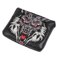 Housse de putter de golf carrée en cuir PU noir avec broderie loup et fermeture magnétique pour putter mallet de grande taille, idéale pour le dropshipping