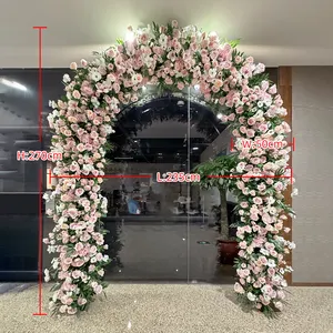 Customized Various Types 2.7m Pink Floral Backdrop Stand Artificial Silk Wedding Flower Arch Decoration