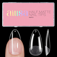 AILLSA En gros 12 tailles 504 pièces Capsules d'ongles en gel souple à couvrance totale, forme amande moyenne, semi-mates, pour manucure française facile