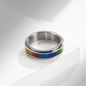 Rotating Rainbow <b>Titanium</b> Steel <b>Rings</b> Unisex Index Finger Jewelry Gift Geometric Design Channel Setting K-R512 - Product Image 4