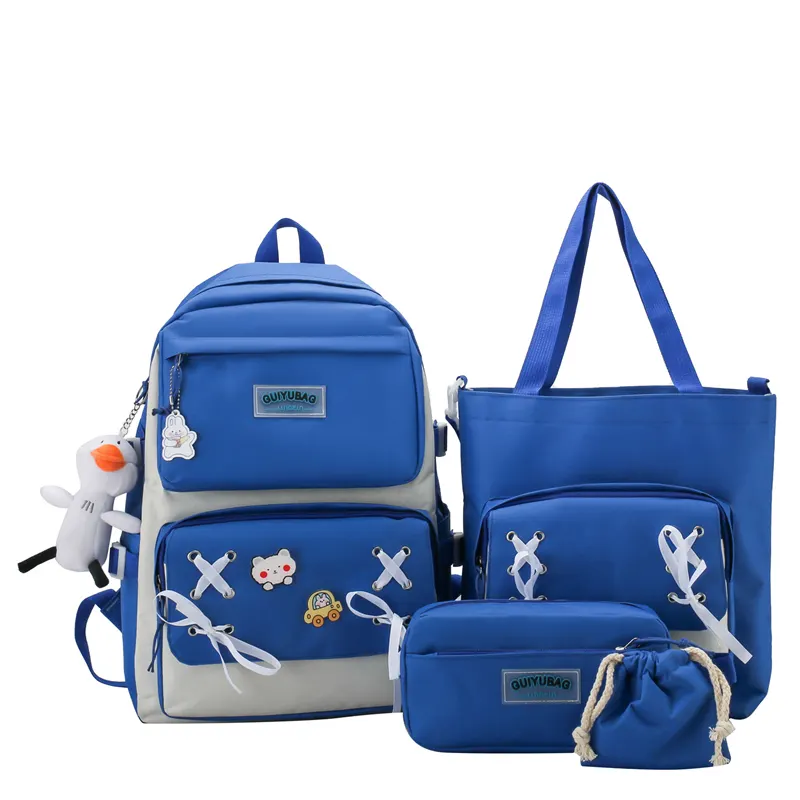 Custom New Fashion Hot sale Student Girls Nylon School Bag 4 in 1 set Backpack Shoulders Bag School Backpack Set for Teenager