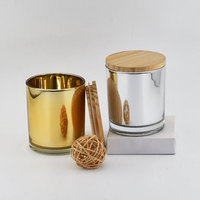 8oz 10oz 12oz Shinny Champagner Aroma therapie Kerzen behälter Luxus Glas Galvanik Kerzen gläser mit Bambus deckel
