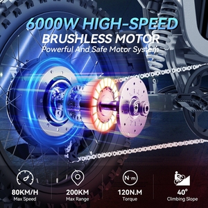 Dirt Bike Aluminum Frame Mountain E-Bike <b>72V</b> 40Ah 3000W Motor Lithium-Ion Pack 7-Speed Full Suspension - Product Image 3
