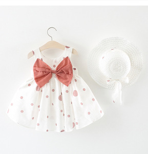 Robe d'été pour bébé fille, adorable robe sans manches à pois, style princesse avec nœud, en coton - Product Image 2