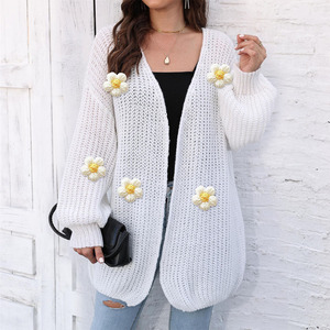 Cárdigan Floral de Punto al por Mayor, Novedad Otoño-Invierno, Estilo Europeo-Americano, Suéter Cárdigan Holgado con Flores Tejidas a Mano - Product Image 6