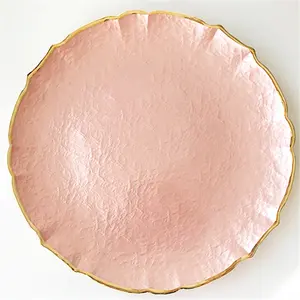 Charger Plates Bulk Dinner Plates Gold Rim Pearl Elegant Underplate Pink Glass Round Plate Dish Wedding Glass and Underplates