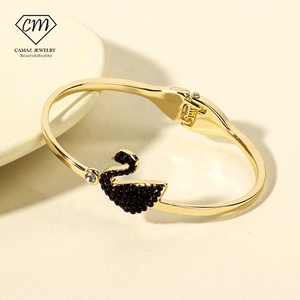 Pulseras redondas de acero inoxidable de circón CAMAZ, brazalete de pareja en blanco dorado, joyería - Product Image 2