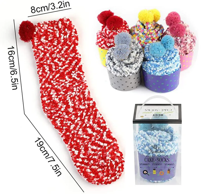 DIY cake indoor bed Cozy Winter socks Fleece Plush Fluffy Fuzzy Socks Women Girls Lady With Gift Boxes Cupcake Wrappers