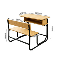 Fabricant de meubles pour salles de classe, meubles scolaires, bureau et chaise d'étudiant 2 places avec tiroir, vente en gros