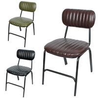 Meubles de salle à manger Chaise de salle à manger industrielle en métal Chaise de salle à manger en cuir avec siège en cuir rembourré à dossier creux