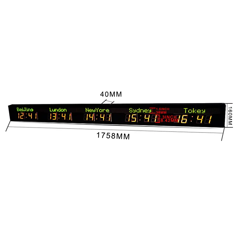 Different city time digital multi time zone clock 5 city indoor led world clock WiFi world clock city time zone