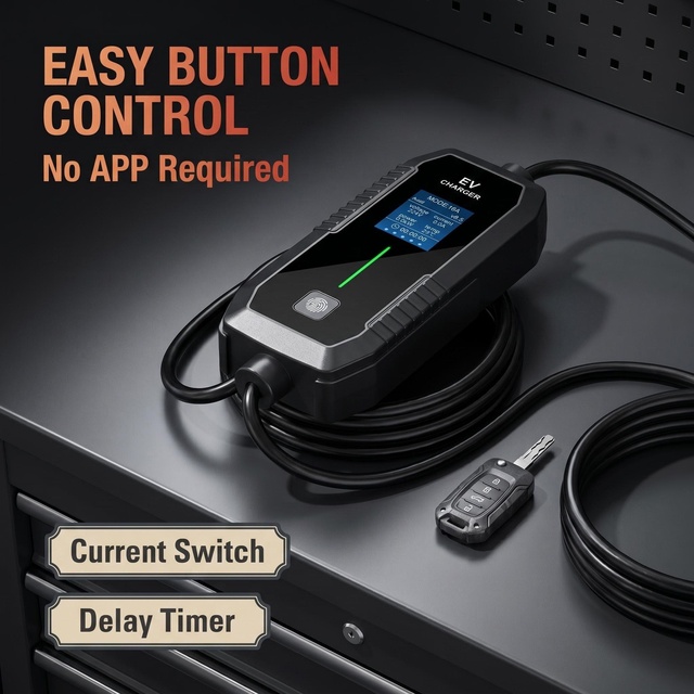 11kW Portable ICCB EV Charger with 1.8/2.8" Screen, 3 Plugs, Current/Timer Button, Type 2, TPU, IP65, CE/TUV/UKCA EV Charger