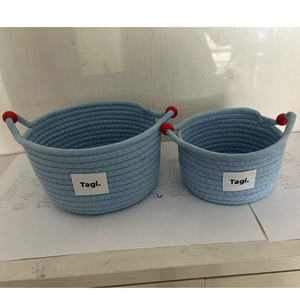 Tagi Woven <b>Storage</b> <b>Basket</b> Round Cotton <b>Rope</b> Handmade Organizer For Toys Cosmetics Snacks Bedroom Desk Use Yellow Pink Blue - Product Image 4