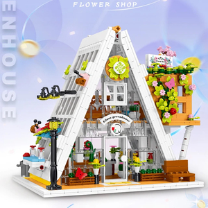 Mork 031065 kính nhà kính hoa cửa hàng xem đường phố moc mô-đun kiến trúc gạch giáo dục đồ chơi Quà tặng xây dựng khối Bộ - Product Image 3