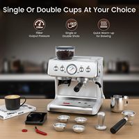 Nueva Cafetera Espresso Semiautomática Profesional Portátil Programable de Acero Inoxidable de 20 Bares con Molinillo Comercial para Hotel