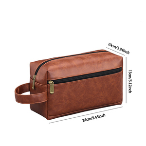 Bolsa de ducha de negocios compacta resistente al agua para organizador de aseo de viaje de cuero PU Premium para hombre - Product Image 5